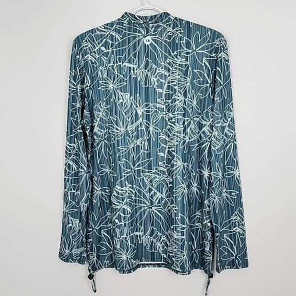 NWT Eddie Bauer Women Swim Top Teal Tropical Print 1/4 Zip Rashguard UPF 50 Sz L - Picture 2 of 14